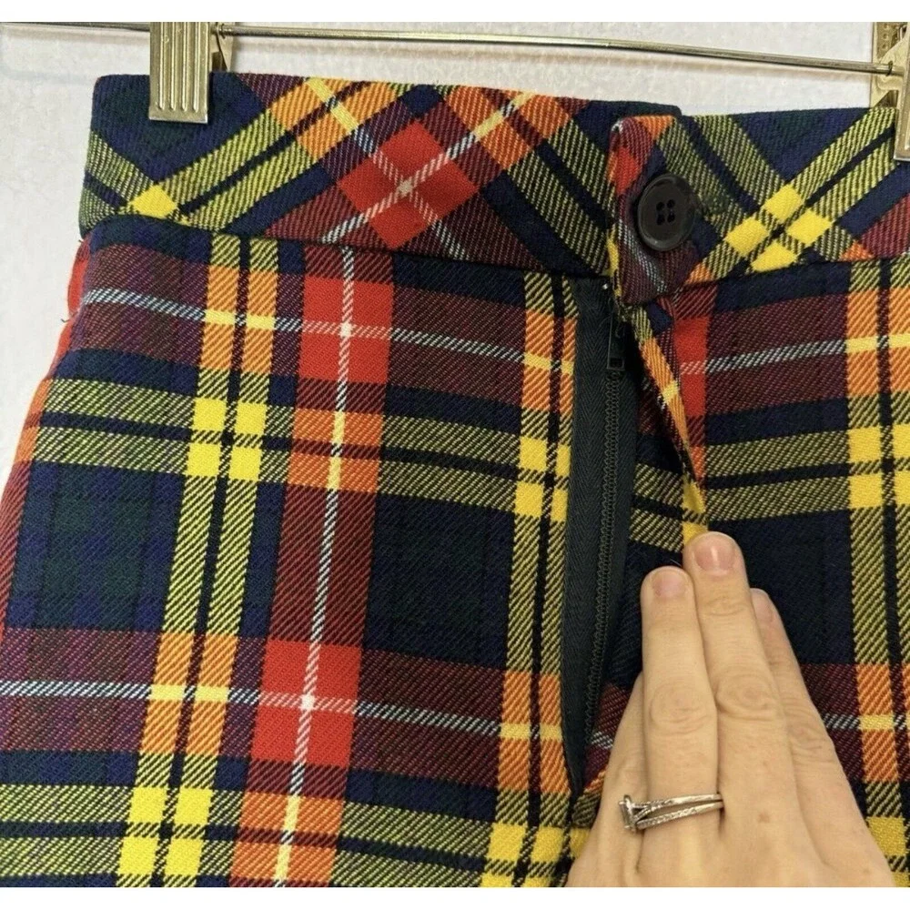 Saks Fifth Avenue Kids Plaid Pants Wool Blend 70s Groovy Fall Red Yellow Holiday